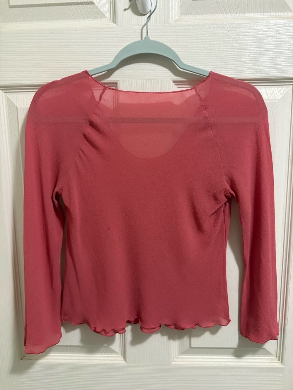 Women's Long-Sleeve Sheer Coral Top. No size label.